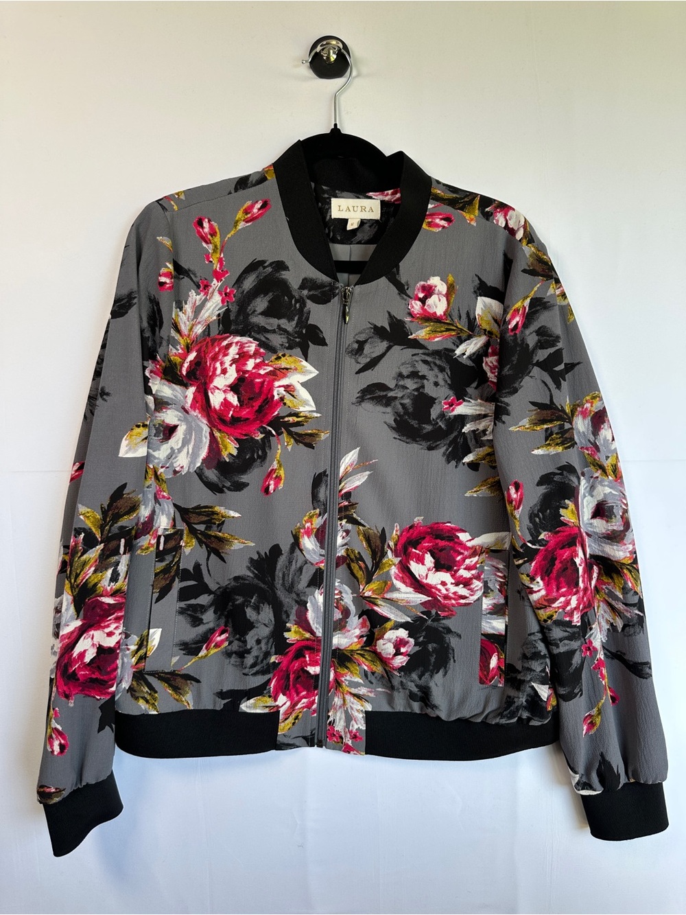 Laura Lightweight Floral Bomber Jacket Gray Rose Capsule Size 12